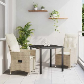 vidaXL Σέτ φαγητού για κήπο με μαξιλάρι 3 pcs Μπεζ Πολυ ράταν