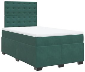 vidaXL Κρεβάτι Boxspring με Στρώμα Σκούρο Πράσινο 120x200εκ. Βελούδινο