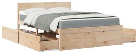 Κρεβάτι με Συρτάρια και Στρώμα 120x200 εκ. Μασίφ Ξύλο Πεύκου - Καφέ