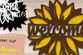 Intra απο ξύλο plywood 3mm-4mm πάχος – Sunflower Welcome Sign, Layered Door Δίασταση 40x30 cm INTRAFABR-69354193