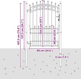 vidaXL Πύλη Φράχτη με Ακίδες Γκρι 170 x 100 εκ.