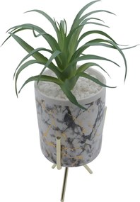 Τεχνητό Φυτό σε Κεραμικό Γλαστράκι και Μεταλλική Χρυσή Βάση 8x26cm - Γκρι