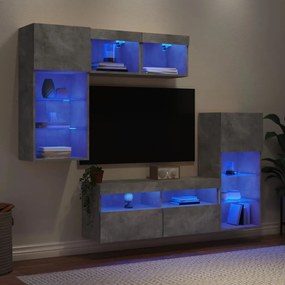 vidaXL Έπιπλα Τοίχου Τηλεόρασης 5 τεμ. LED Γκρι Σκυρ. από Επεξ. Ξύλο