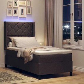 vidaXL LED Κρεβάτι με βάθρο Σκούρο Καφέ 100 x 200 cm ύφασμα