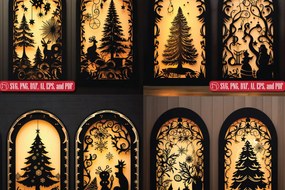 Σετ των 3 Intra απο ξύλο plywood 3mm-4mm πάχος - Πακέτο Χριστουγεννιάτικων Πόρτων Cricut  Δίασταση 6x6 cm INTRAFABR-81630578