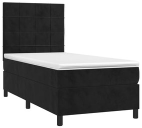 vidaXL Κρεβάτι Boxspring με Στρώμα &amp; LED Μαύρο 90x190 εκ. Βελούδινο