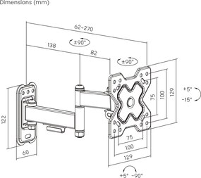 POWERTECH επιτοίχια βάση τηλεόρασης PT-1278, 13-32", έως 20kg, full motion