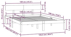 Πλαίσιο Κρεβατιού Λευκό 120x190 εκ. Μασίφ Ξύλο Small Double - Λευκό