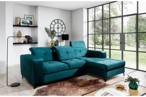 Γωνιακός Καναπές κρεβάτι Kithnos μπλε, 270x107x175cm