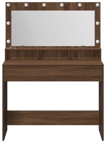 vidaXL Τραπέζι Μακιγιάζ με LED Φωτισμό Καφέ Δρυς 100x41x135 εκ