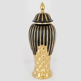 Βάζο Κεραμικό Με Καπάκι 752-20117 15.5x35cm Black-Gold Estheti Home Κεραμικό