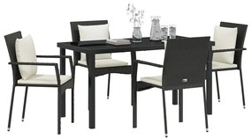 vidaXL Σέτ φαγητού για κήπο με μαξιλάρι 5 pcs Μαύρο Πολυ ράταν