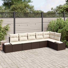 vidaXL Σετ Καναπέ Κήπου 6 pcs Καφέ, Κρέμα Πολυ rattan, βαμμένο ατσάλι