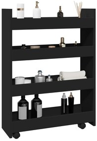 vidaXL Τρόλεϊ Αποθήκευσης Στενό 4 Επιπέδων Μαύρο Επεξεργασμένο Ξύλο