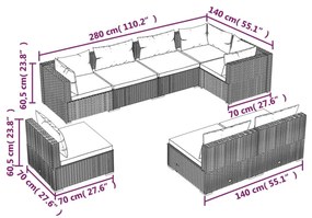 vidaXL Σαλόνι Κήπου Σετ 8 Τεμαχίων Καφέ Συνθετικό Ρατάν με Μαξιλάρια