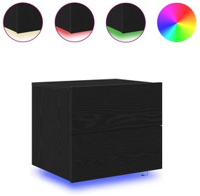 vidaXL Κομοδίνα  με LED Φώτα, Τοίχου 2 τεμαχίων Μαύρο Ξύλο