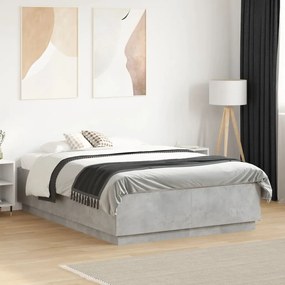 vidaXL Πλαίσιο Κρεβατιού Γκρι Σκυροδέματος 135x190 εκ. Επεξεργ. Ξύλο
