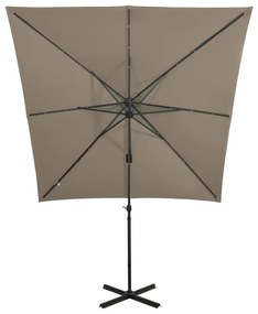 Ομπρέλα Κρεμαστή με Ιστό και LED Taupe 250 εκ. - Μπεζ-Γκρι