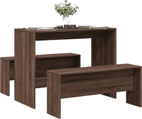 vidaXL Τραπεζαρία 3 τεμαχίων και σετ πάγκων καφέ δρυς