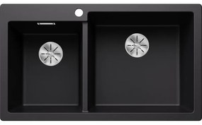 Blanco Pleon 9 Δ Black SILGRANIT™ PuraDur™ Γρανιτένιος Νεροχύτης Ένθετος με 2 Γούρνες 86x50cm