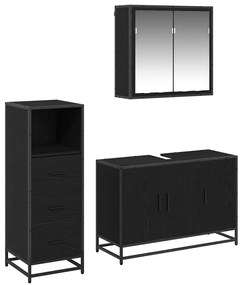 vidaXL Σετ Επίπλων Μπάνιου με ράφι 3 pcs Μαύρη Οξυά Επεξεργασμένο ξύλο