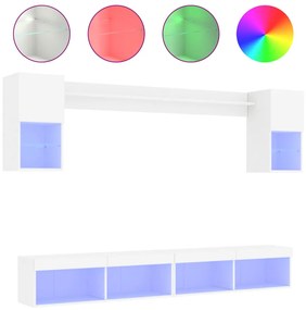 vidaXL Έπιπλα Τοίχου Τηλεόρασης 6 τεμ LED Λευκά από Επεξεργασμένο Ξύλο