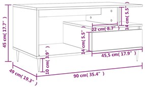 Τραπεζάκι Σαλονιού Καφέ Δρυς 90x49x45 εκ. Επεξεργασμ. Ξύλο - Καφέ