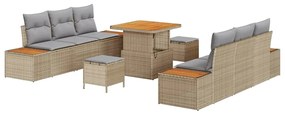 vidaXL Σετ Καναπέ Κήπου με μαξιλάρι 9 pcs Μπεζ Πολυ ράταν
