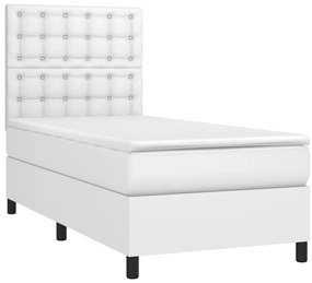 vidaXL Κρεβάτι Boxspring με Στρώμα Λευκό 90x190εκ. από Συνθετικό Δέρμα
