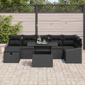 vidaXL Σετ Καναπέ Κήπου με μαξιλάρι 8 pcs Μαύρο Πολυ ράταν
