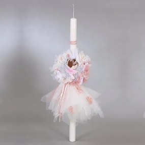 Λαμπάδα βάπτισης με στεφάνι και μπαλαρίνα