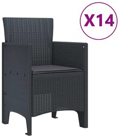 vidaXL Σέτ φαγητού για κήπο 15 pcs Ανθρακί Rattan Polt