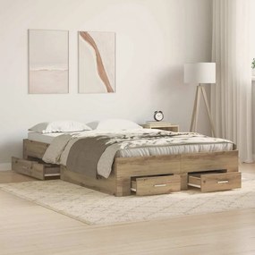 vidaXL Κρεβάτι με Συρτάρια από Δρυς 120x200 cm Επεξεργασμένο Ξύλο