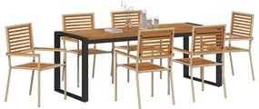 vidaXL Σέτ φαγητού για κήπο 7 pcs Μπεζ, Καφέ 200 x 80 x 75 cm