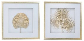 Κάδρο Με Φύλλα Botanicial (Σετ 2Τμχ) 83433-SA 56x3x56cm Gold-White Artekko Τετράγωνοι Ξύλο,Γυαλί