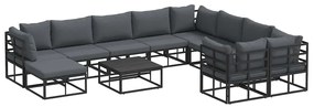vidaXL Σετ Καναπέ Κήπου με μαξιλάρι 11 pcs Μαύρο Αλουμίνιο