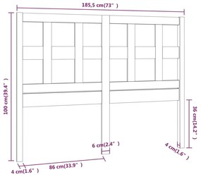 vidaXL Κεφαλάρι Κρεβατιού Γκρι 185,5x4x100 εκ. από Μασίφ Ξύλο Πεύκου