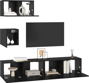 vidaXL Σετ επίπλου τηλεόρασης 4 pcs Μαύρη Οξυά Επεξεργασμένο ξύλο