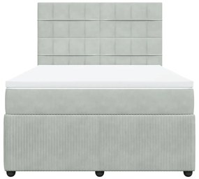 Κρεβάτι Boxspring με Στρώμα Ανοιχτό Γκρι 140x190 εκ. Βελούδινο - Γκρι