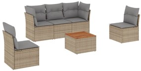 vidaXL Σετ Καναπέ Κήπου 6 τεμ. Μικτό Μπεζ Συνθετικό Ρατάν με Μαξιλάρια