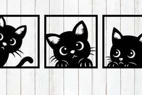 Σετ των 2 Intra απο ξύλο plywood Χρώμα wenge 3mm-4mm πάχος - Cute Cat Wall Art Set - Δίασταση 6x6 cm INTRAFABR-68455302