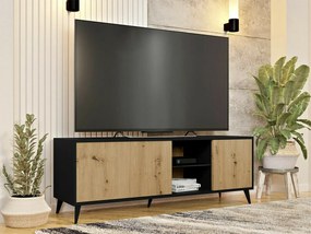 Τραπέζι Tv Comfivo F108, Artisan βελανιδιά, Μαύρο, Ο αριθμός των θυρών: 2, 150x52x40cm, 28 kg | Epipla1.gr