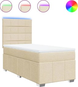 vidaXL Κρεβάτι Boxspring με Στρώμα Κρεμ 90x190 εκ.Υφασμάτινο