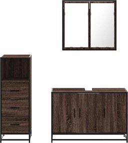 vidaXL Σετ Επίπλων Μπάνιου 3 Τεμαχίων Καφέ Δρυς από Τεχν. Ξύλο