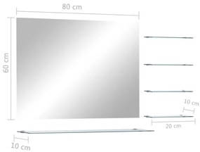 vidaXL Καθρέφτης Τοίχου Ασημί 80 x 60 εκ. με 5 Ράφια