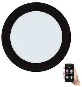 Στρογγυλό Χωνευτό Μαύρο 16,6cm LED Panel 10,5w 2700-6500K 1520lm Τηλεχειριστήριο-App Eglo Fueva 900107