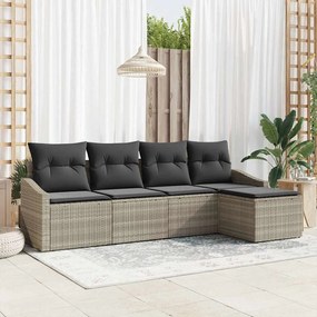 vidaXL Σετ Καναπέ Κήπου 5 pcs Ανοιχτό γκρι Πολυ ράταν