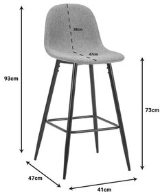 Σκαμπό μπαρ μεσαίου ύψους Bella ανοιχτό γκρι ύφασμα-πόδι μαύρο μέταλλο 41x47x93εκ 41x47x93 εκ.