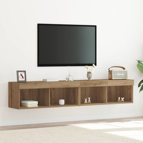 vidaXL Ντουλάπες Τηλεόρασης με LED Φώτα 2 τμχ Καρυδιά 80x30x30 εκ
