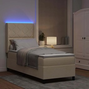 vidaXL Κρεβάτι με ελατήρια με στρώμα Κρεμ 90 x 190 cm ύφασμα